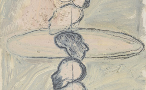 Sandra Vásquez de la Horra, Seis simbiosis (Six symbioses), 1998. Graphite pencil and oil paint with sand on paper; 10 × 7¾ in. © and courtesy of the artist. © Documentation Trevor Good.