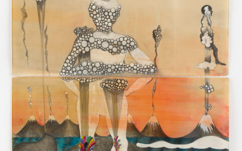 Sandra Vásquez de la Horra, El despertar de un volcán (The Awakening of a Volcano), 2019. Graphite pencil, watercolor, gouache (opaque watercolor), and wax on paper; 40½ × 26 in.© and courtesy of the artist. Photo © Eric Tschernow.