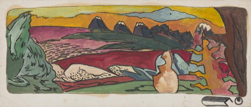 Sandra Vàsquez de la Horra, Los Nevados (The Snowy Peaks), 1992. Graphite pencil and oil painton paper; 5 × 13¾ in. © and courtesy of the artist. © Documentation Trevor Good.