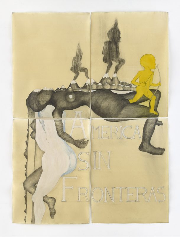 América sin Fronteras. Drawing on paper, wax, 2016, 213 x 157 cm