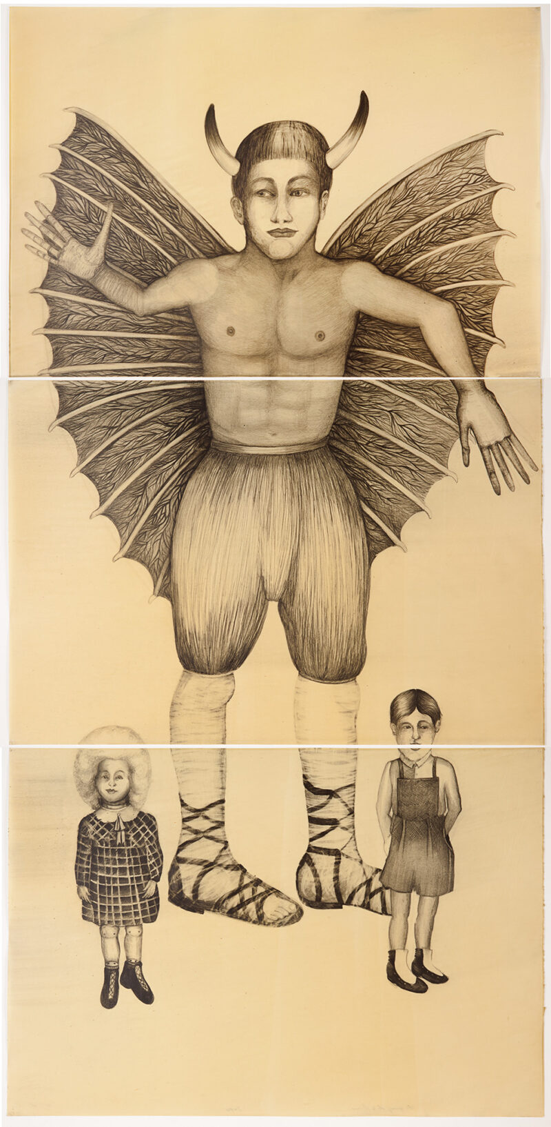 Belcebú, 2014, graphite on paper in wax, triptych, 210 x 100 cm © Galerie Michael Haas and the artist