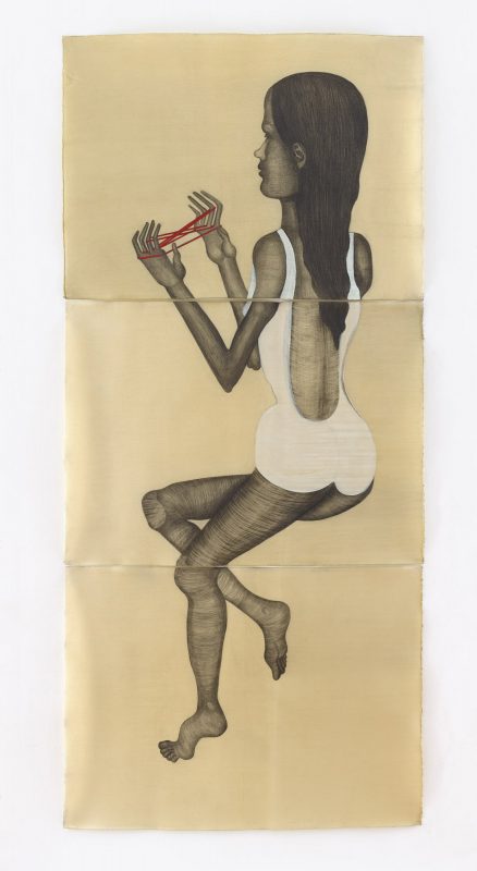 La Equilibrista, Drawing on Paper/Wax, 2016, 235 x 106 cm (triptico)