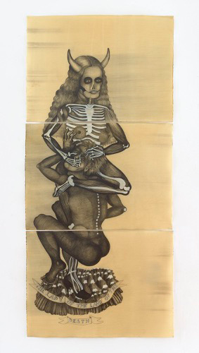 Sandra Vasquez de la Horra Lady of the Land of the Death, 2018 Graphite and gouache on paper with wax 234 x 107 cm (92.13 x 42.13 inches)