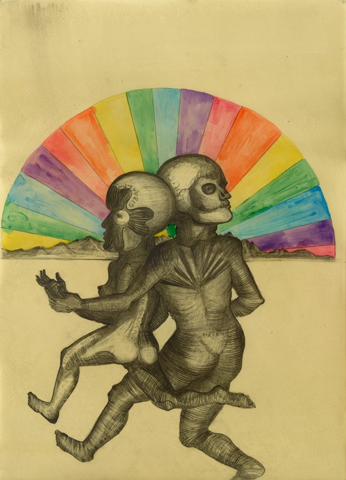 La Huída bajo el Arcoiris, 2016, Drawing on paper / Wax, 85 x 60.5 cm